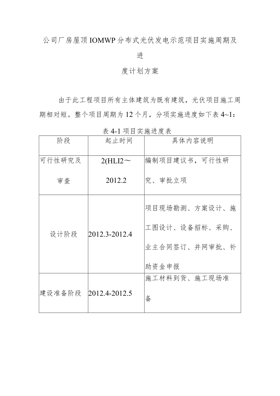 公司厂房屋顶10MWp分布式光伏发电示范项目实施周期及进度计划方案.docx_第1页