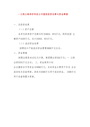 一公院公路养护科技公司重组投资估算与资金筹措.docx