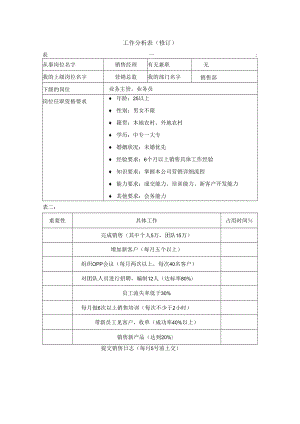 企业各类型岗位工作分析表08工作分析表（销售经理）.docx