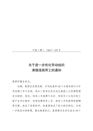 关于进一步优化劳动组织清理违规用工的通知.docx