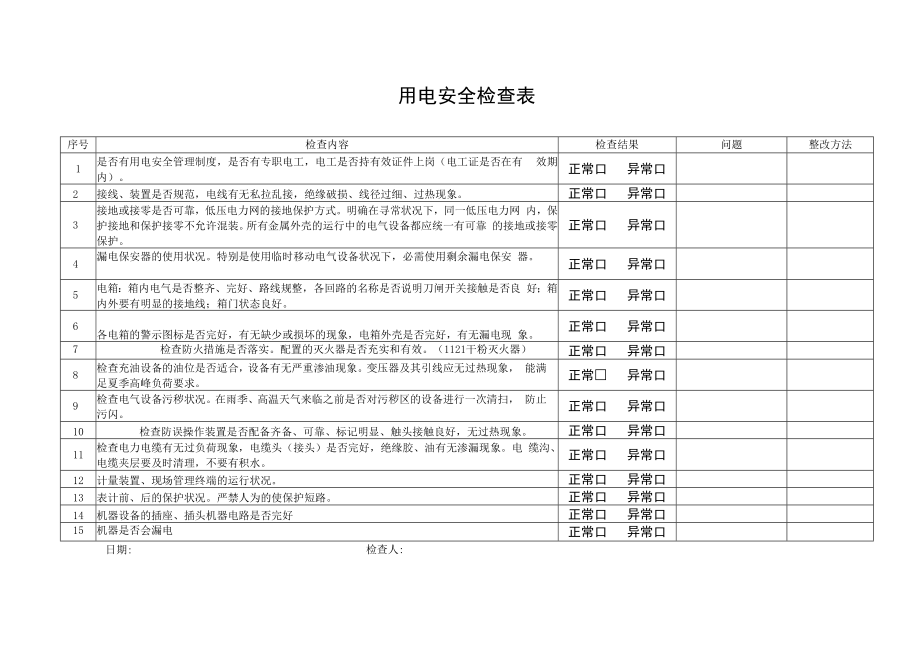 企业用电安全检查表.docx_第1页