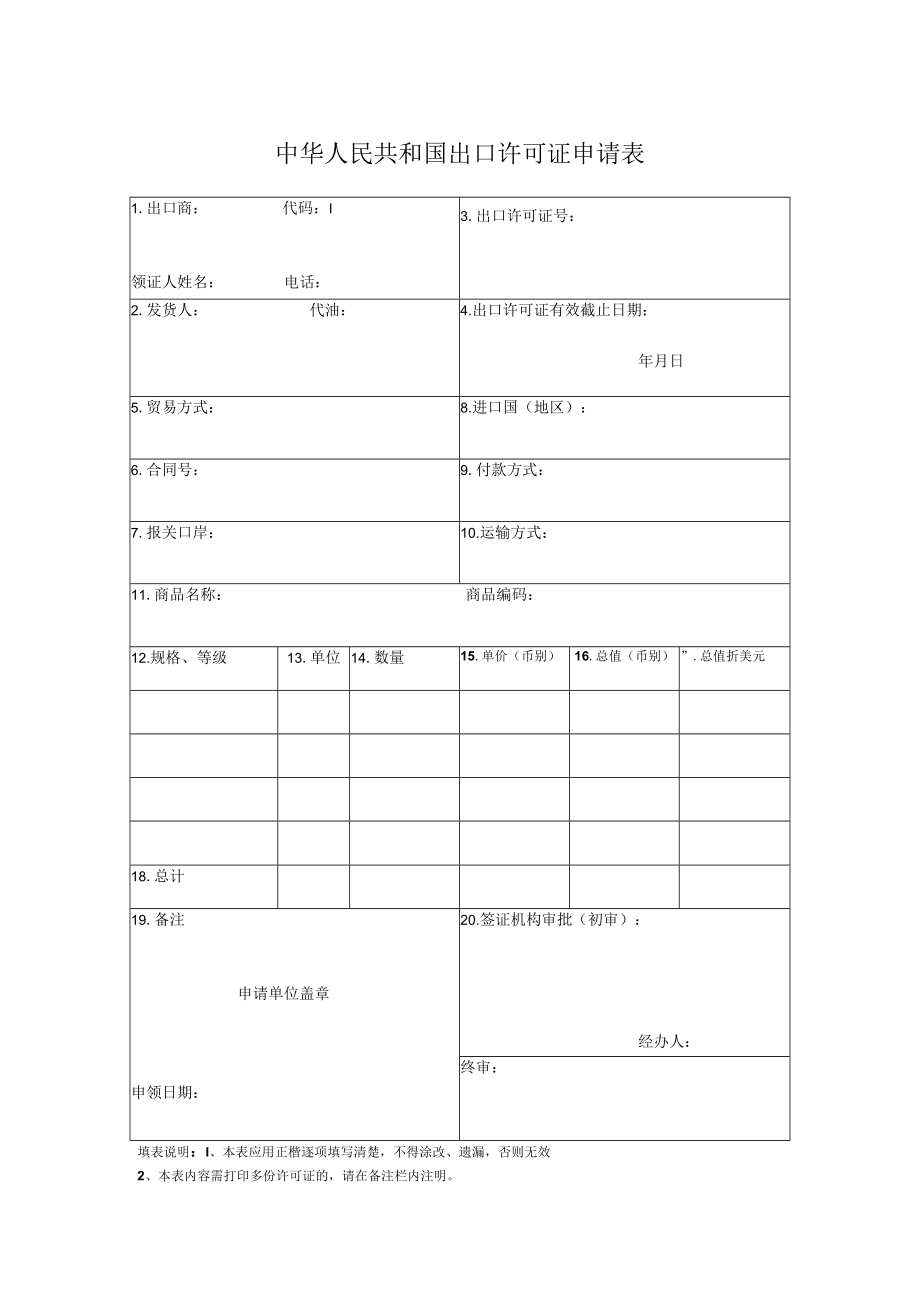 中华人民共和国出口许可证申请表.docx_第1页