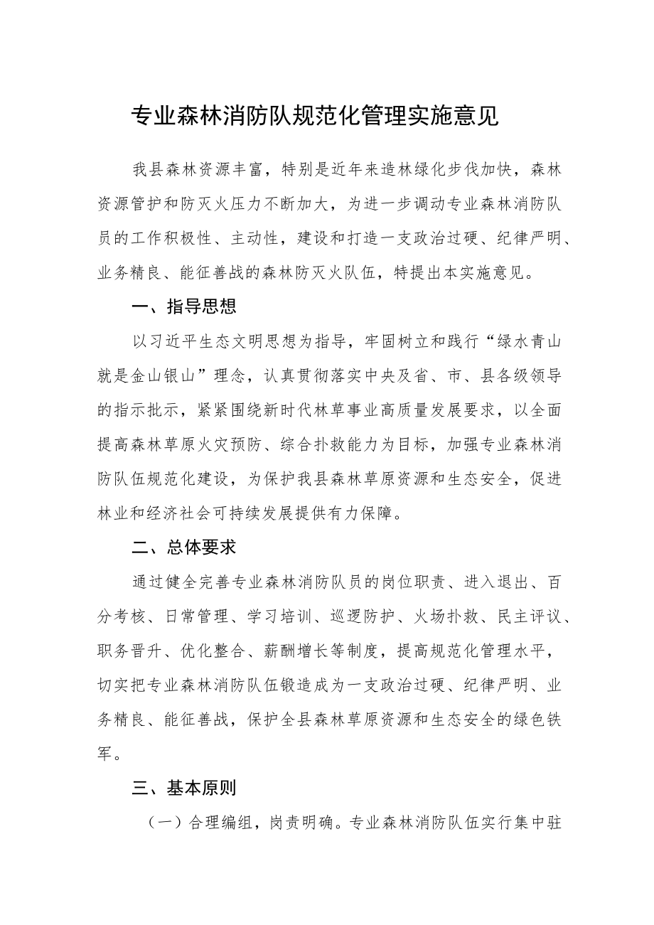 专业森林消防队规范化管理实施意见.docx_第1页