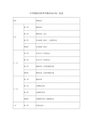 中学摄影社秋季学期活动计划一览表.docx