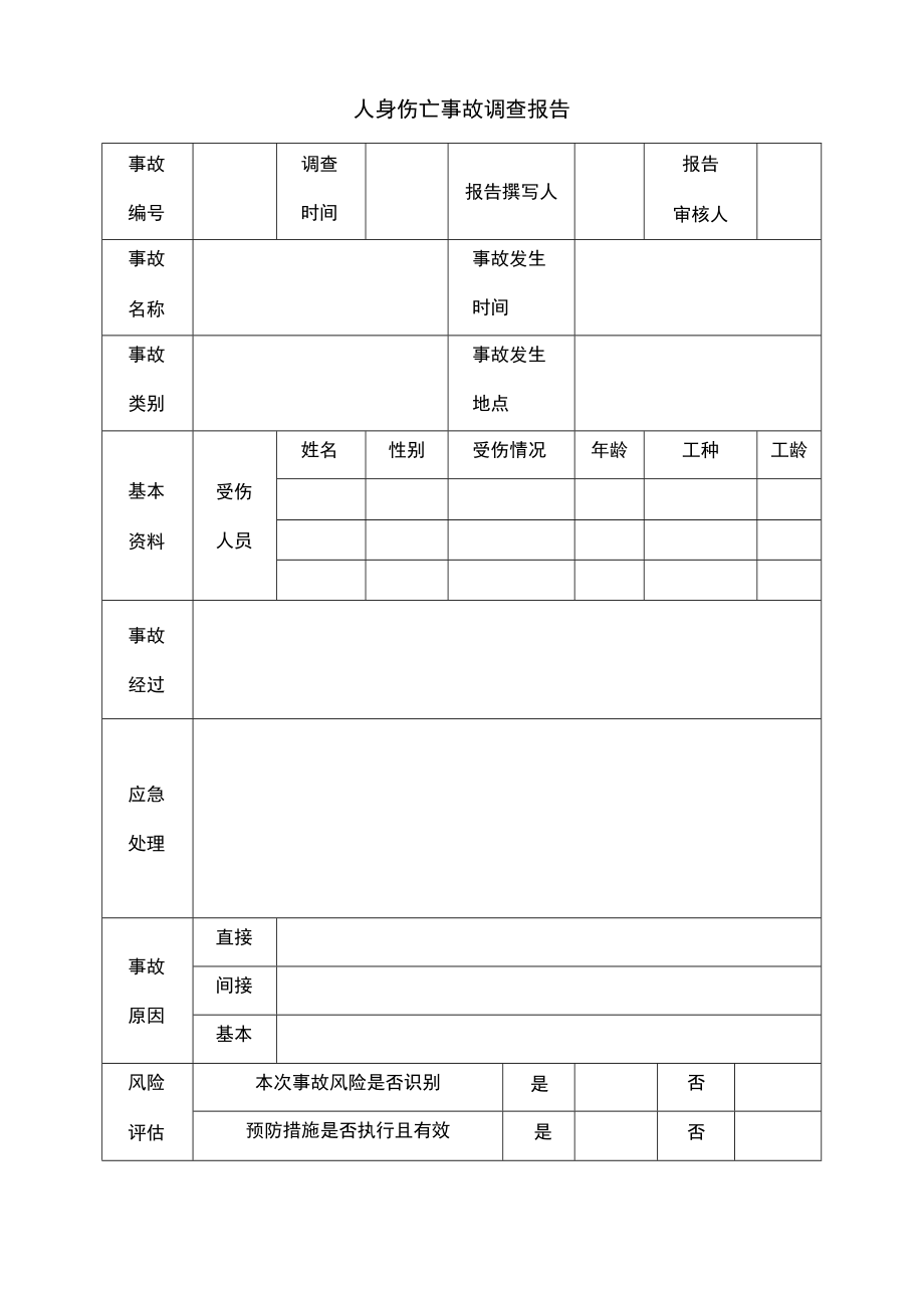 人身伤亡事故调查报告（表格模板）.docx_第1页