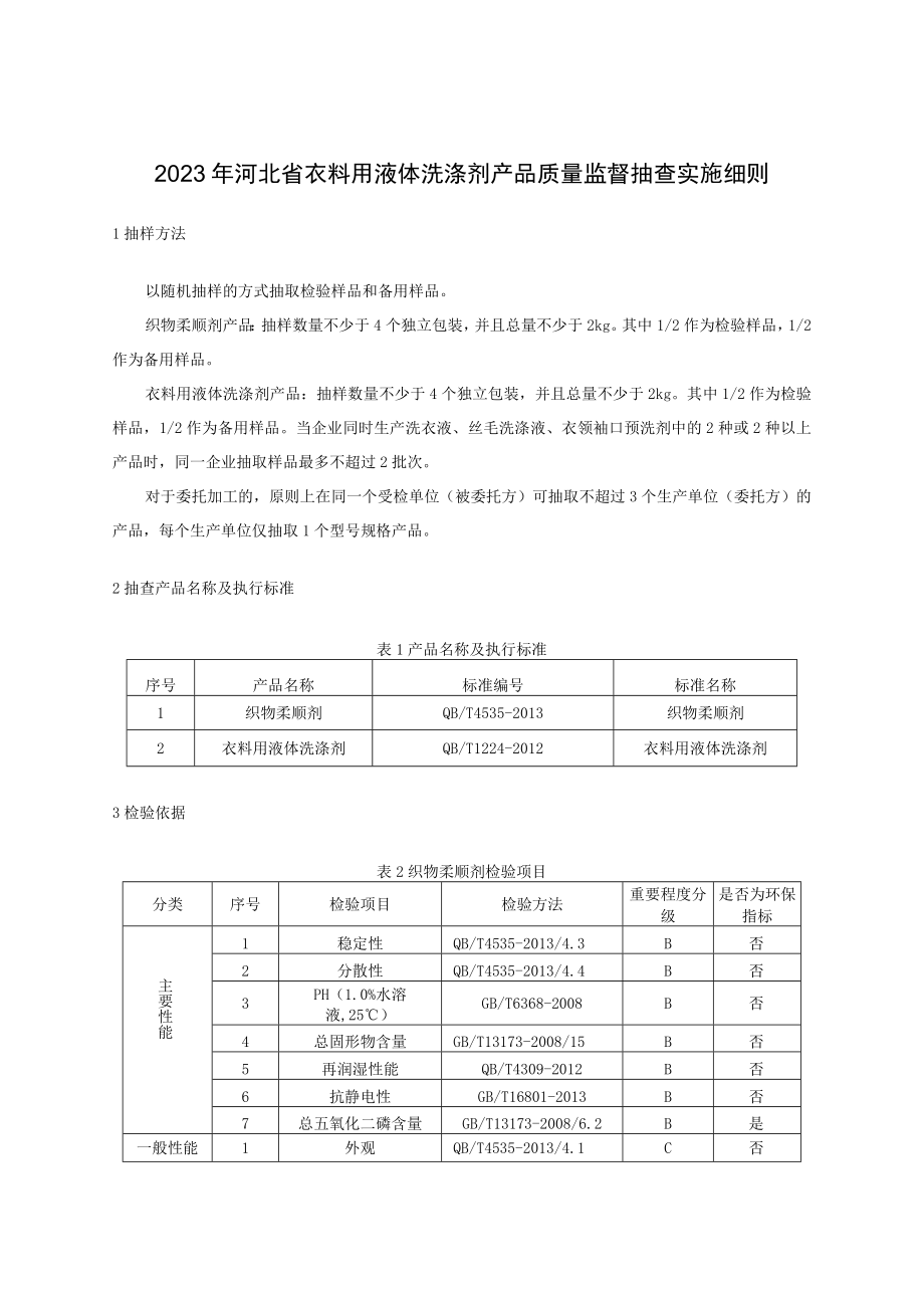 2023年河北省衣料用液体洗涤剂产品质量监督抽查实施细则.docx_第1页