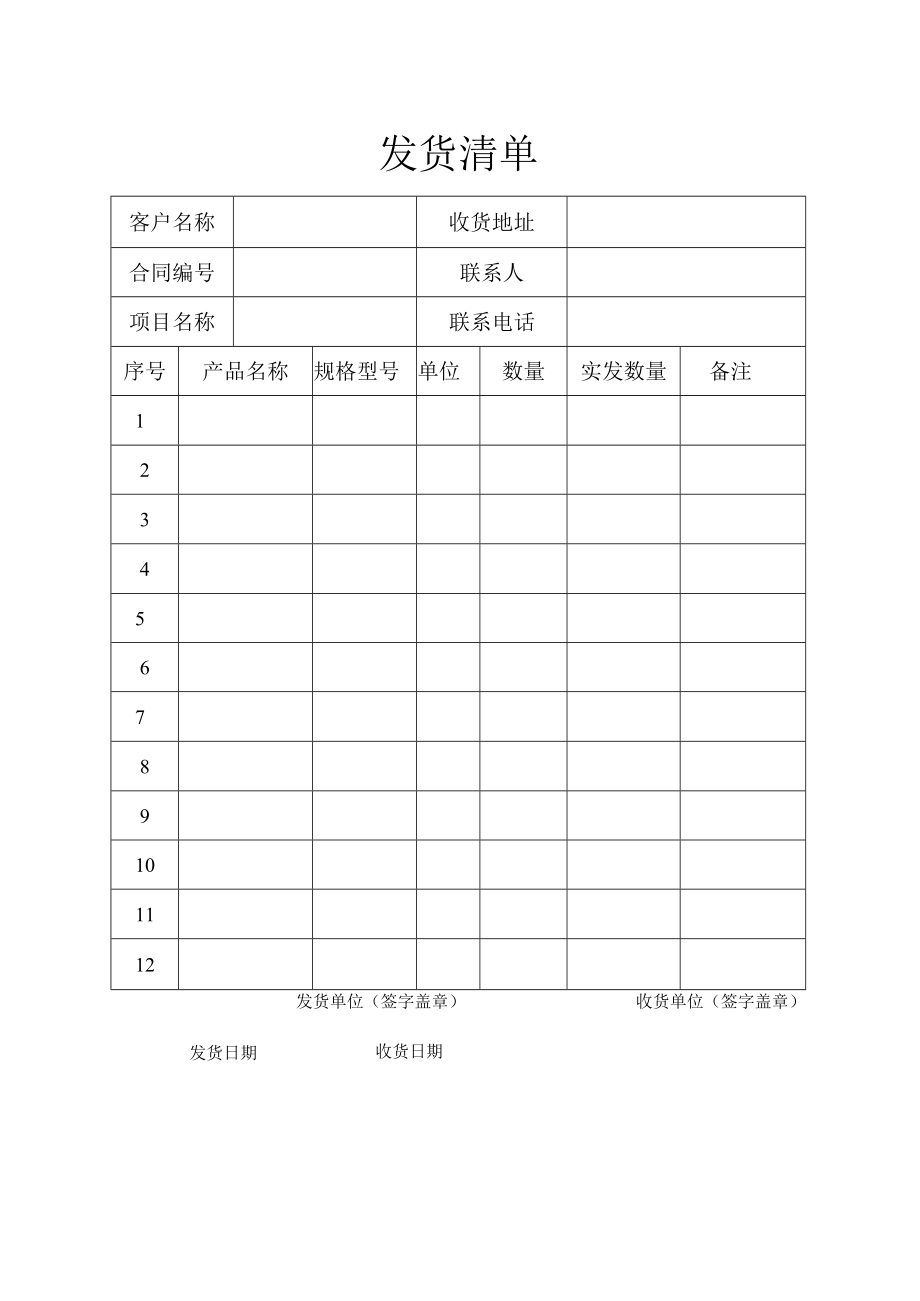 公司管理常用表格17发货清单.docx_第1页