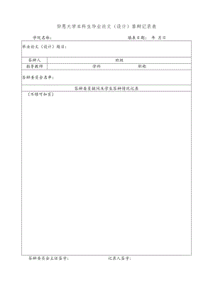 仰恩大学本科生毕业论文设计答辩记录表.docx