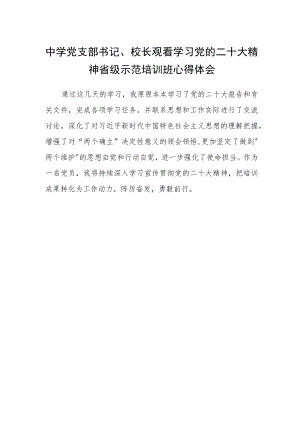 中学党支部书记、校长观看学习党的二十大精神省级示范培训班心得体会.docx