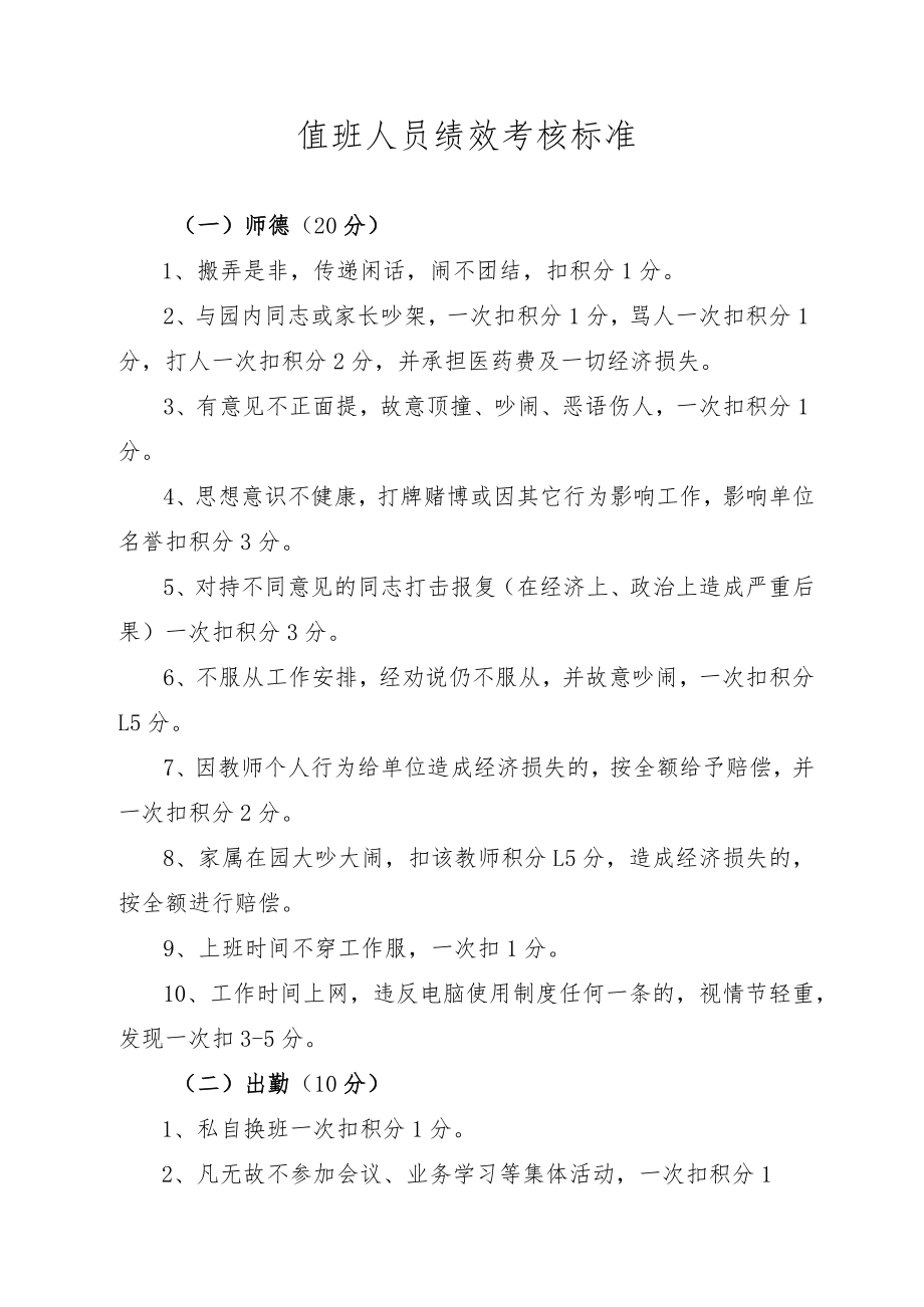 值班人员绩效考核标准.docx_第1页