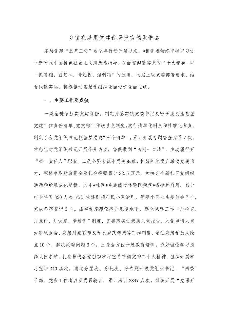 乡镇在基层党建部署发言稿供借鉴.docx_第1页