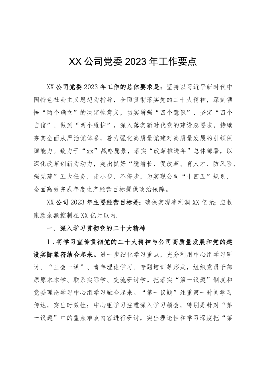 xx公司党委2023年工作要点.docx_第1页