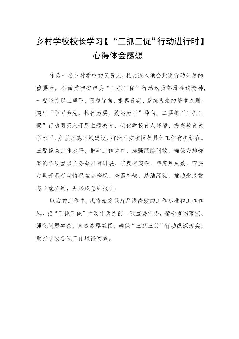 乡村学校校长学习【“三抓三促”行动进行时】心得体会感想.docx_第1页