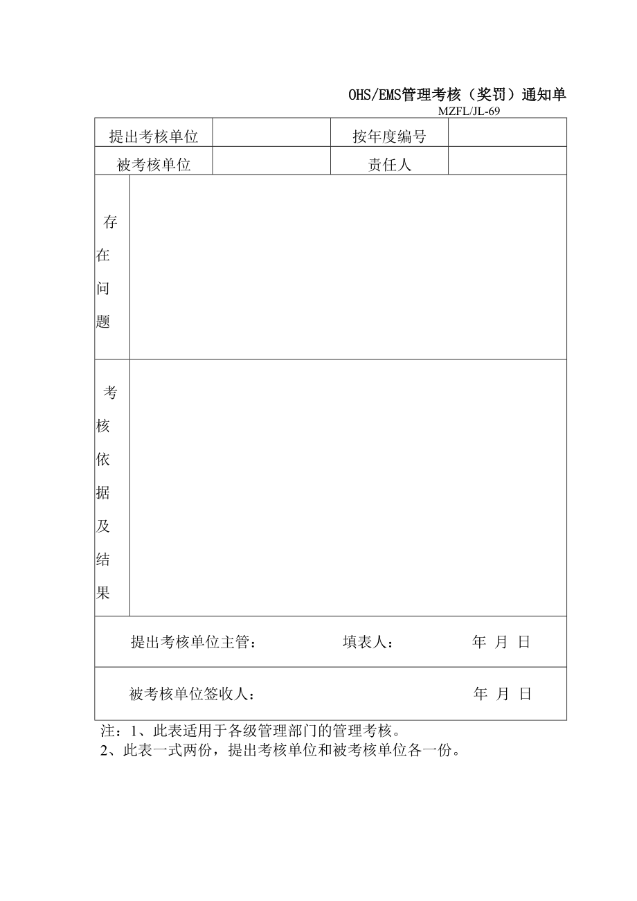 三体系认证OHSEMS管理考核（奖罚）通知单.docx_第1页