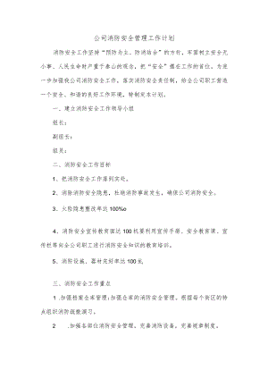 公司消防安全管理工作计划.docx