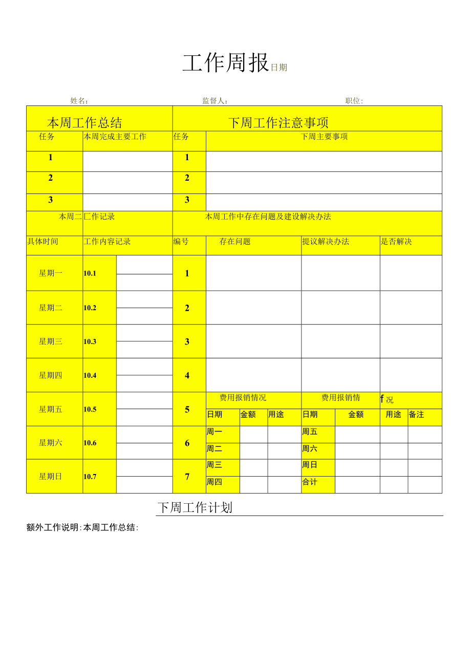 公司管理常用表格32工作周报模板.docx_第1页