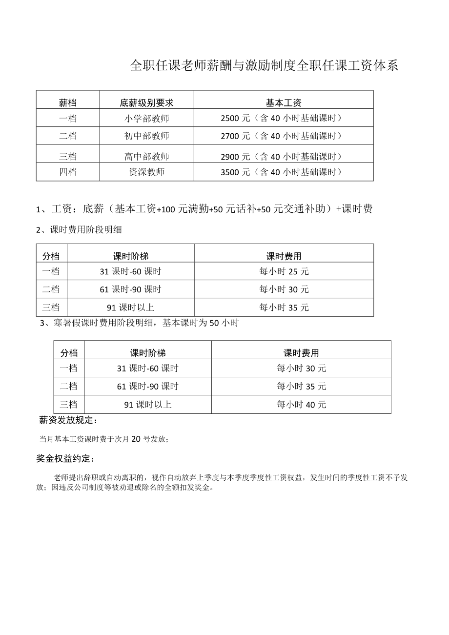 全职任课老师薪酬与激励制度.docx_第1页