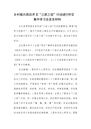 乡村振兴局召开【“三抓三促”行动进行时】集中学习会发言材料.docx