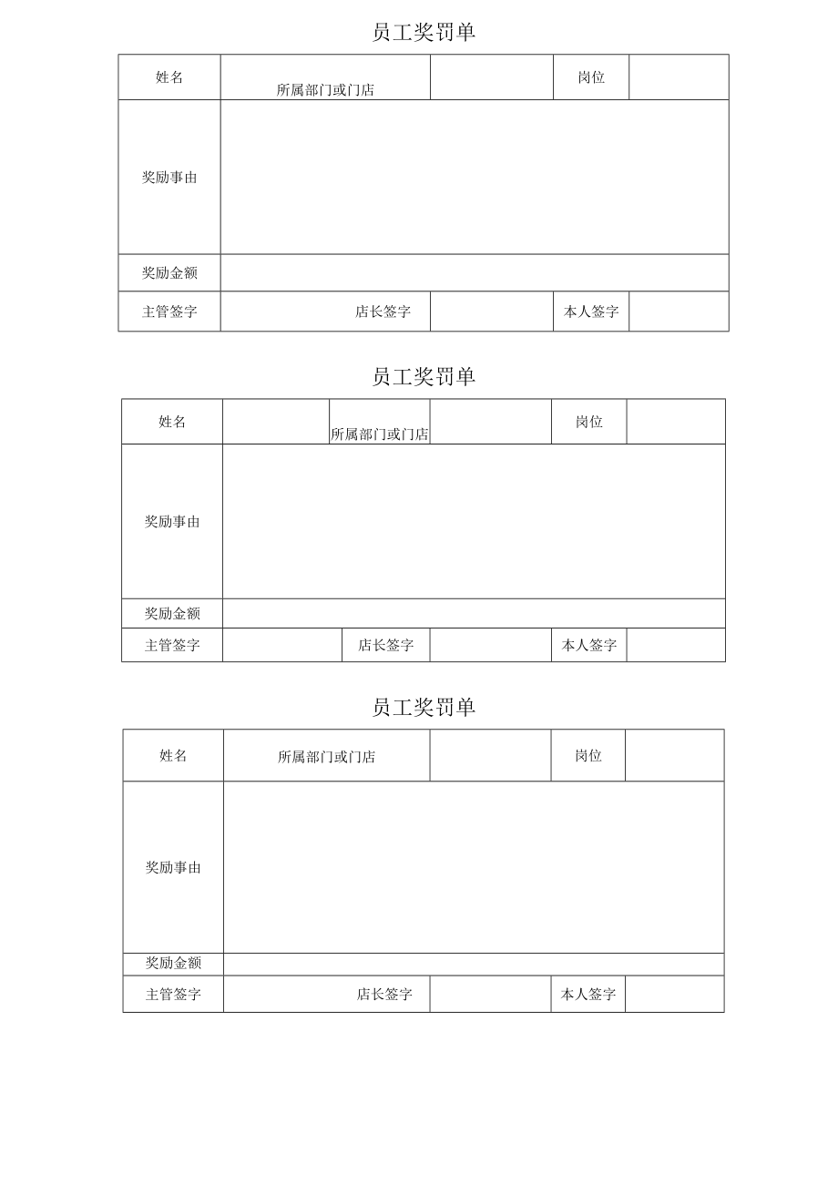 员工奖罚单（标准模版）.docx_第1页