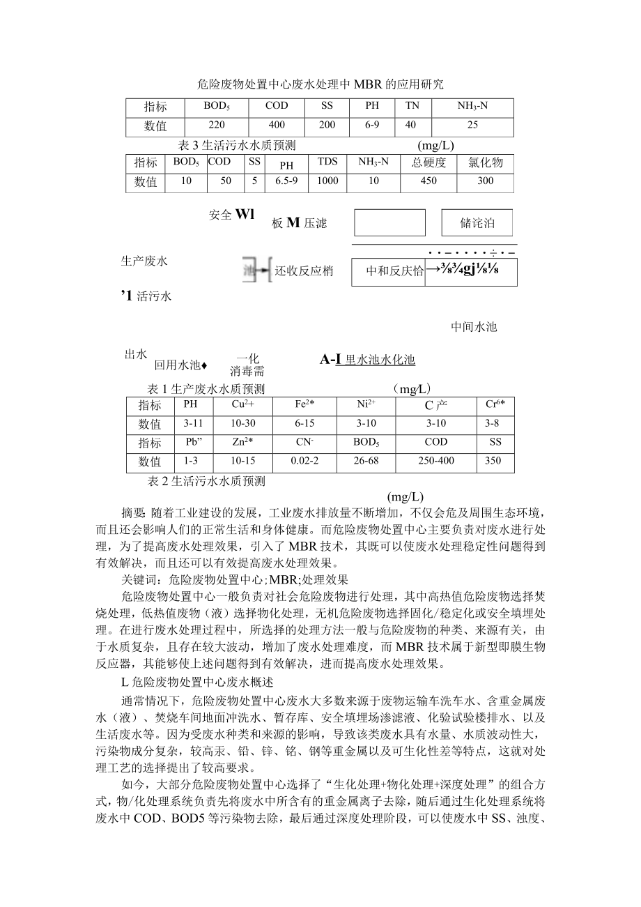 危险废物处置中心废水处理中MBR的应用研究 附MBR工艺在污水处理中的研究进展.docx_第1页