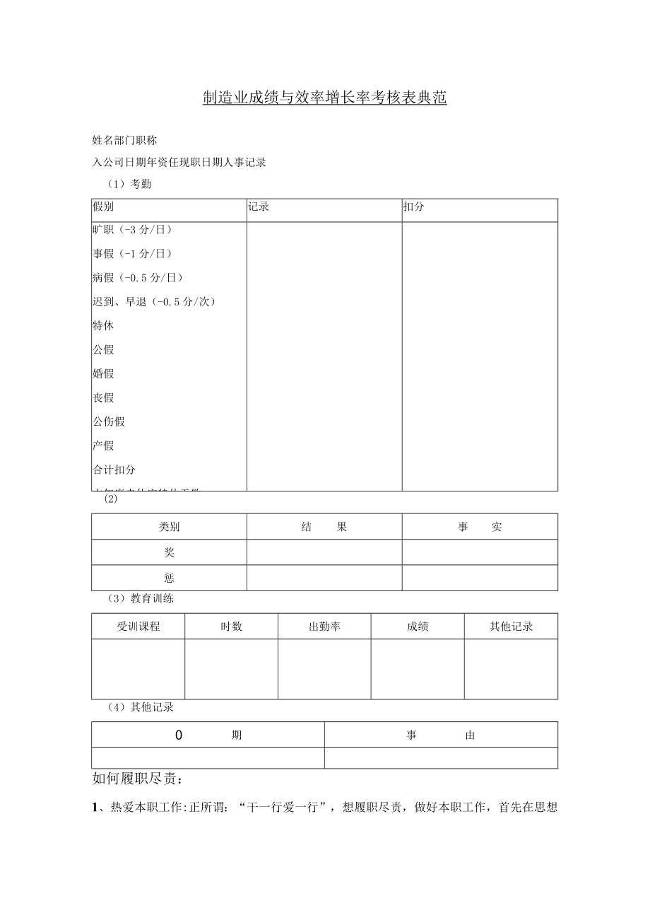 制造业成绩与效率增长率考核表典样板.docx_第1页