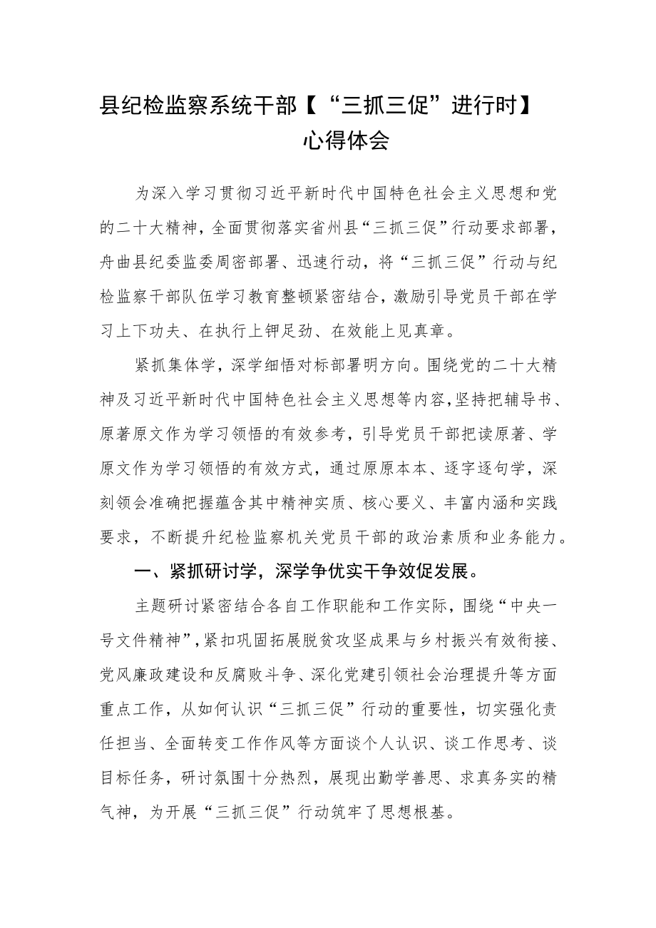 县纪检监察系统干部【“三抓三促”进行时】心得体会.docx_第1页