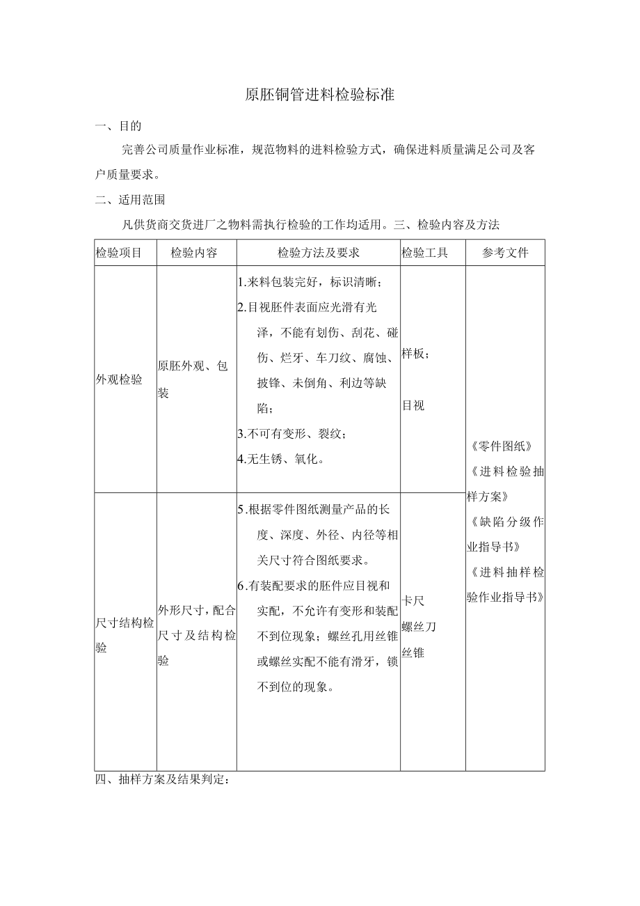 原胚铜管进料检验标准.docx_第1页