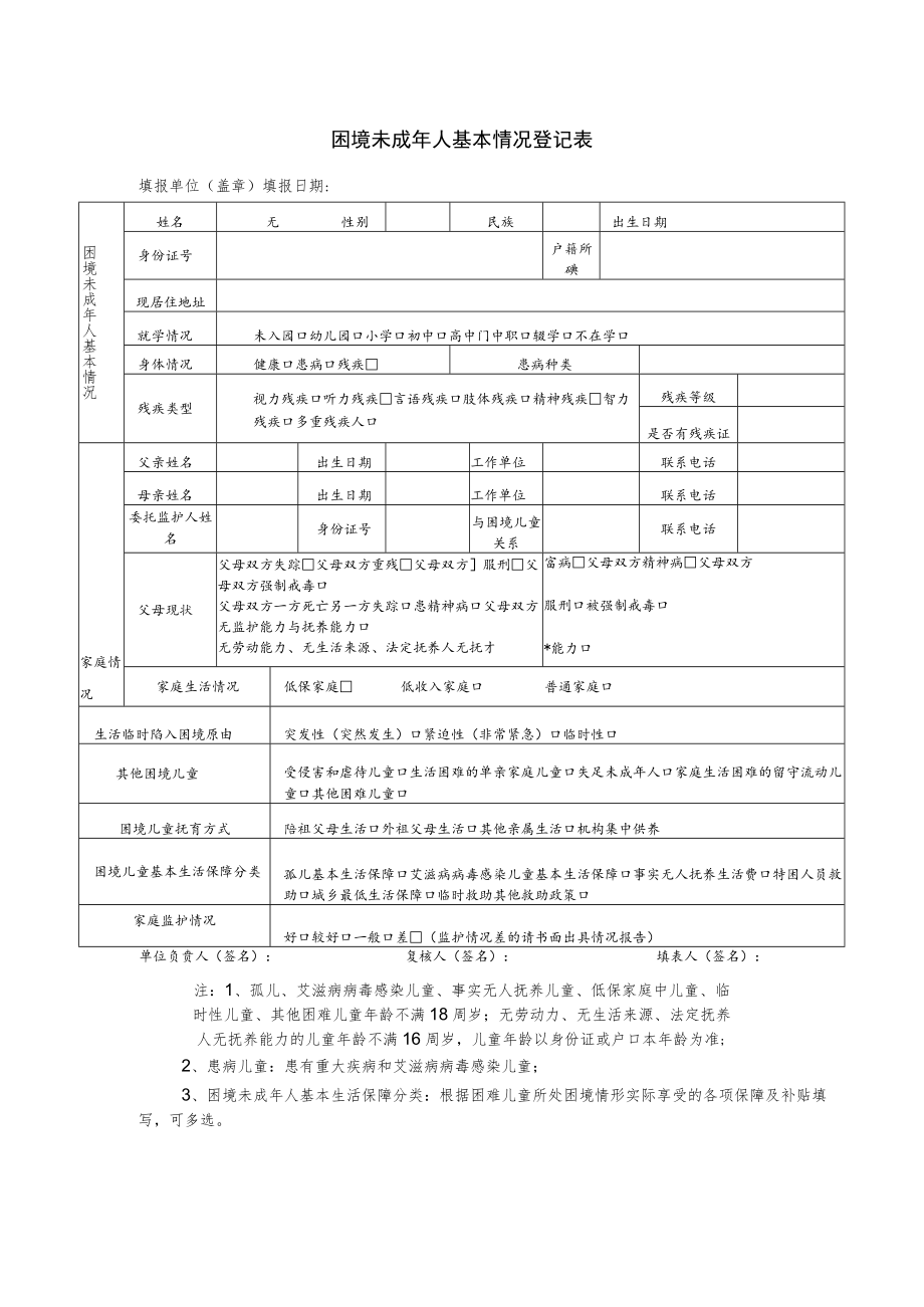 困境未成年人基本情况登记表.docx_第1页