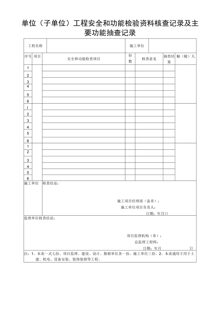 单位工程安全和功能检验资料核查记录.docx_第1页