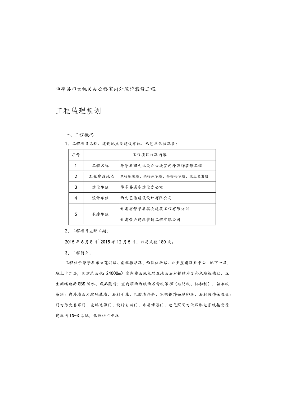 办公楼室内外装饰装修工程监理规划.docx_第1页