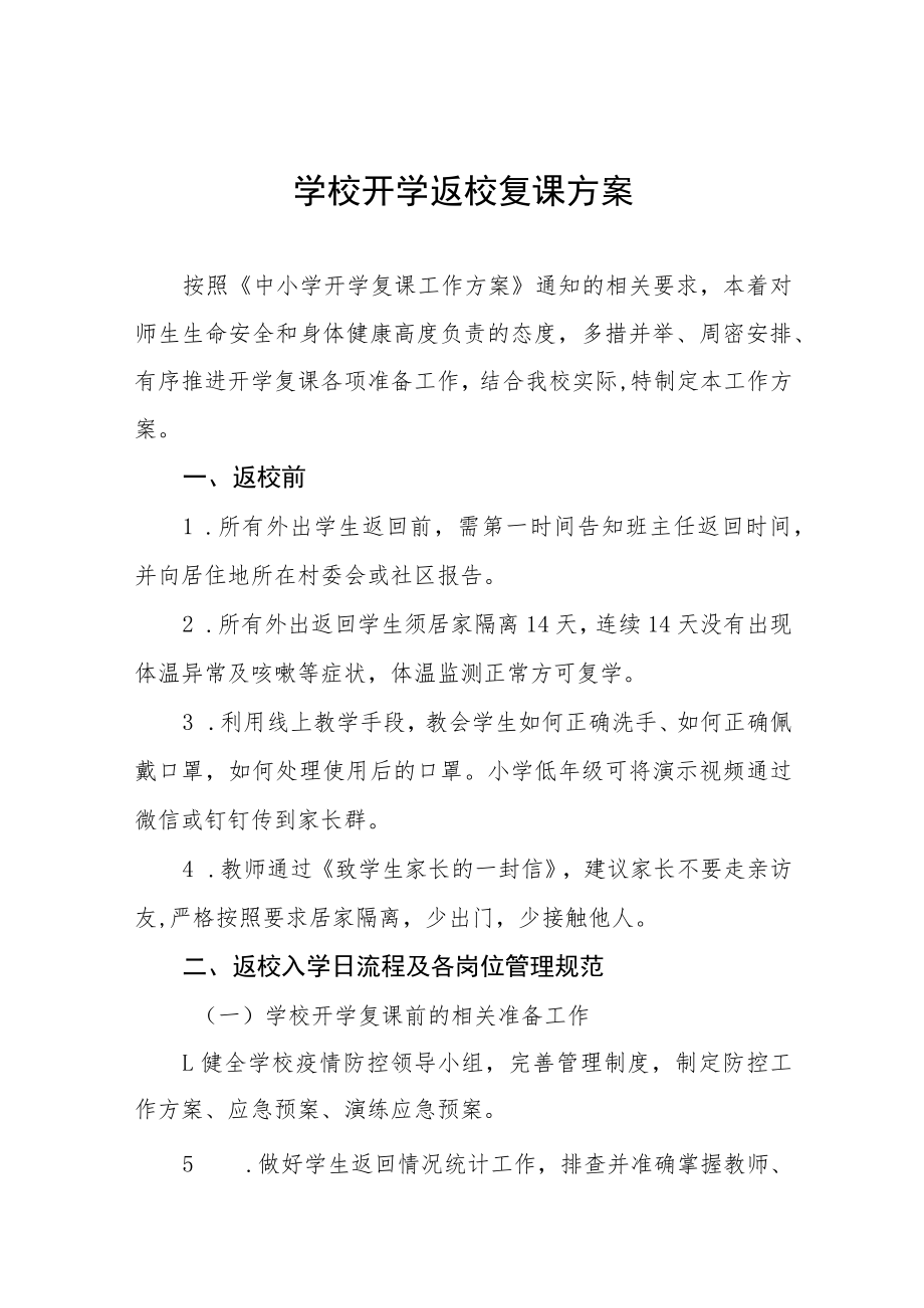 学校幼儿园疫情开学返校复课工作方案四篇.docx_第1页