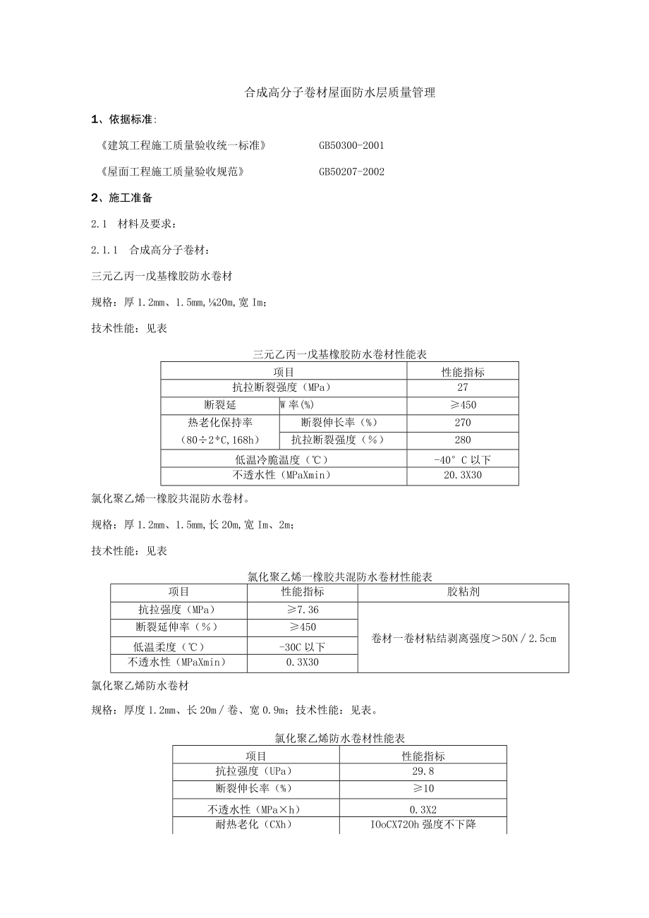 合成高分子卷材屋面防水层分项工程质量管理技术交底模板.docx_第1页