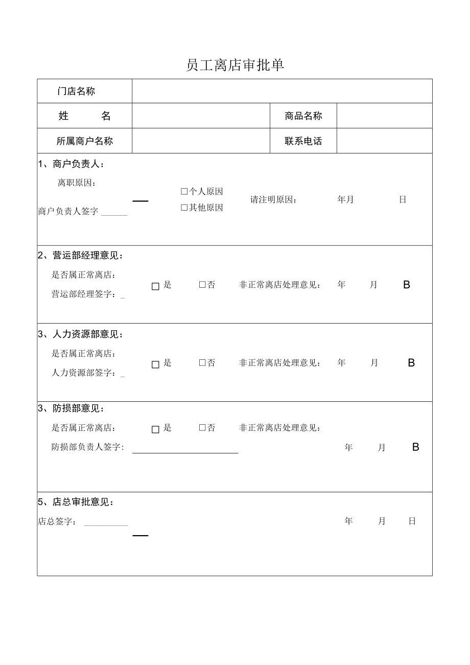 员工离店审批单.docx_第1页