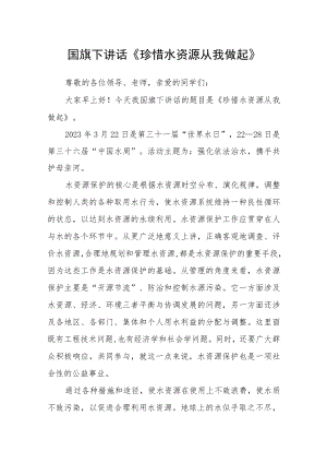 国旗下讲话《珍惜水资源 从我做起》.docx