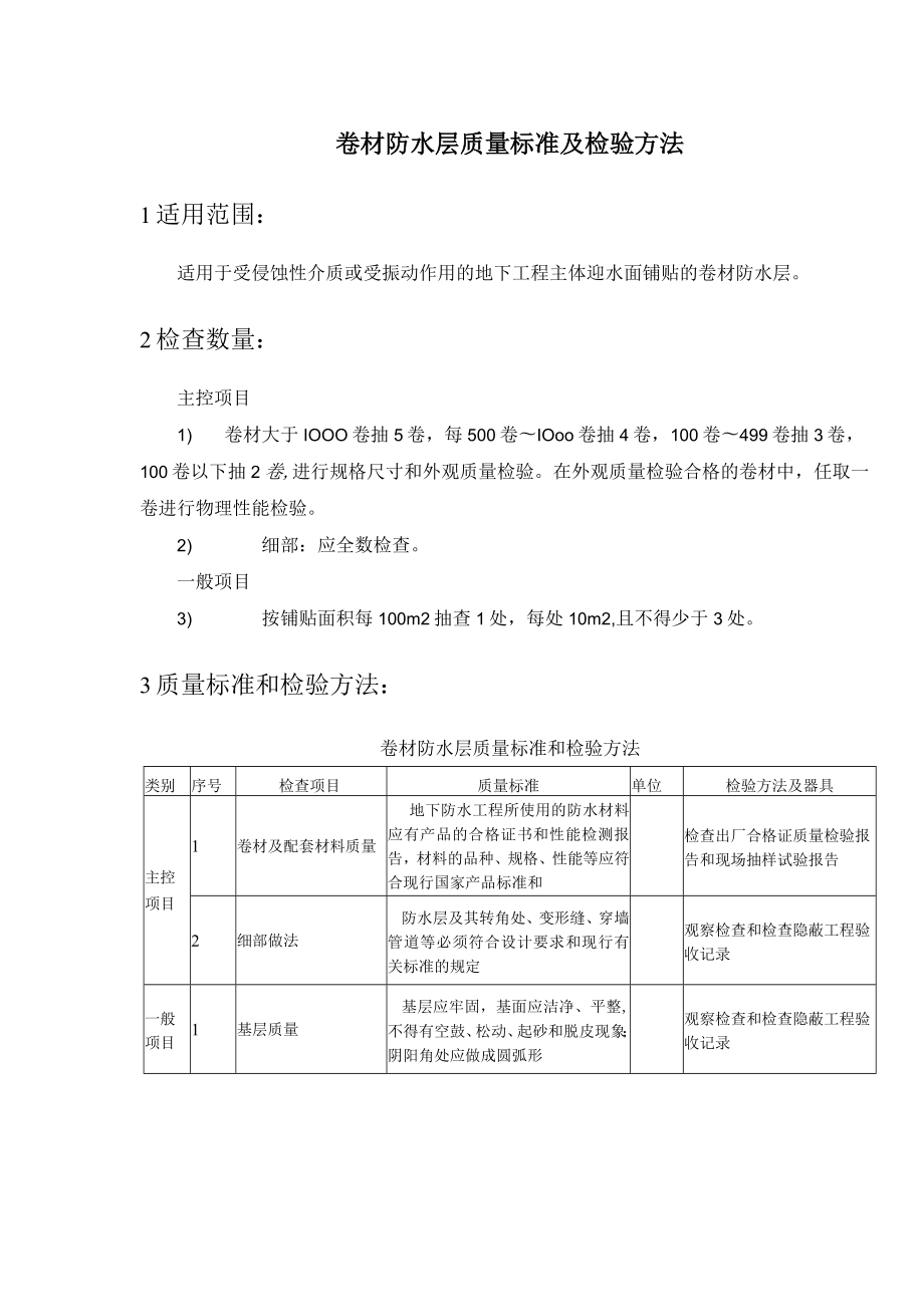 卷材防水层质量标准及检验方法.docx_第1页