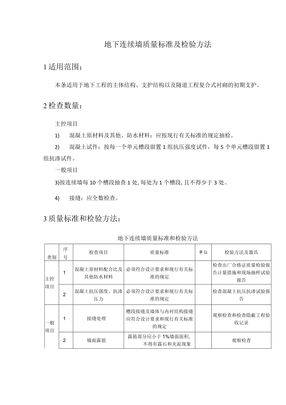 地下连续墙质量标准和检验方法.docx_第1页