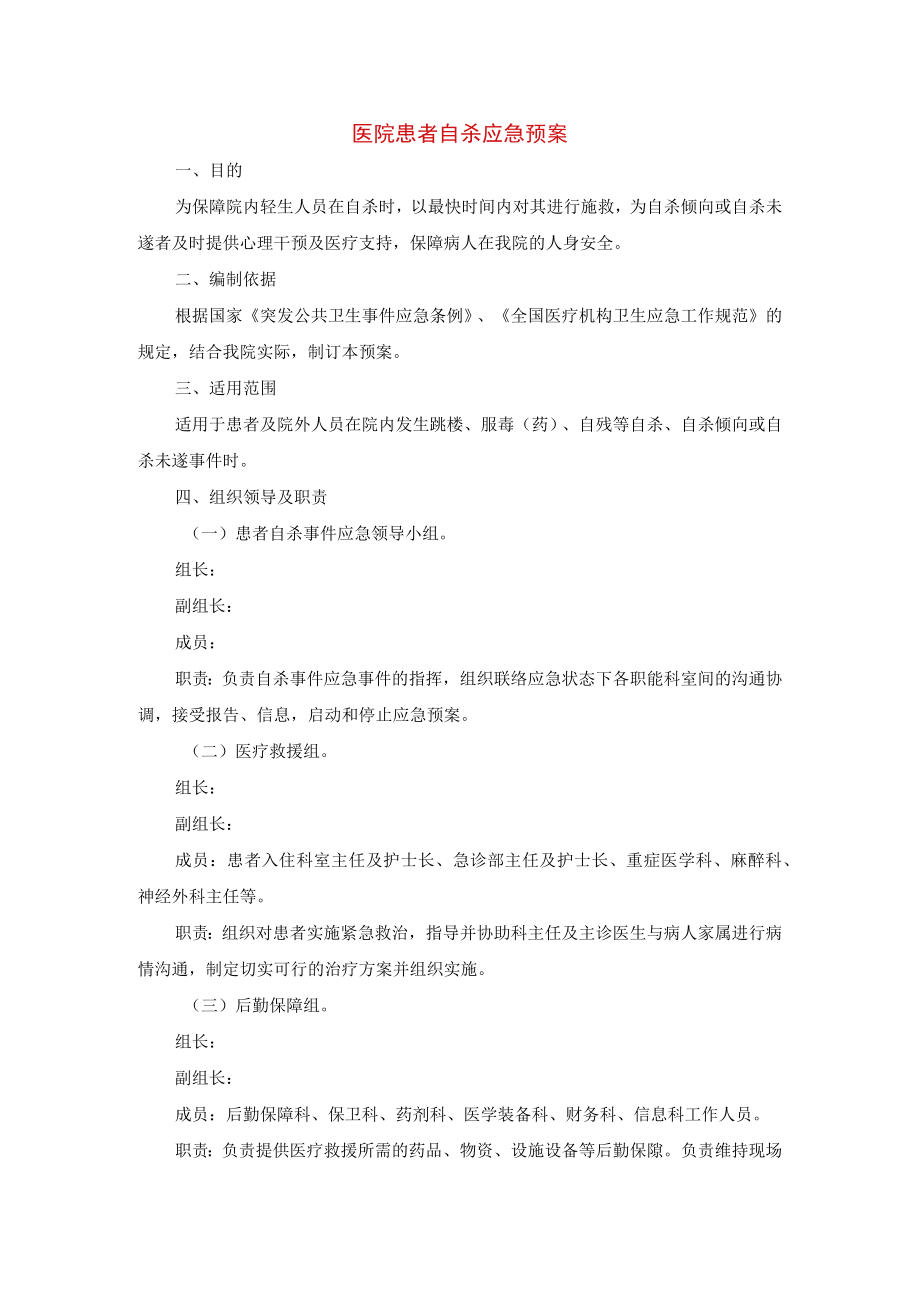 医院患者自杀应急预案.docx_第1页