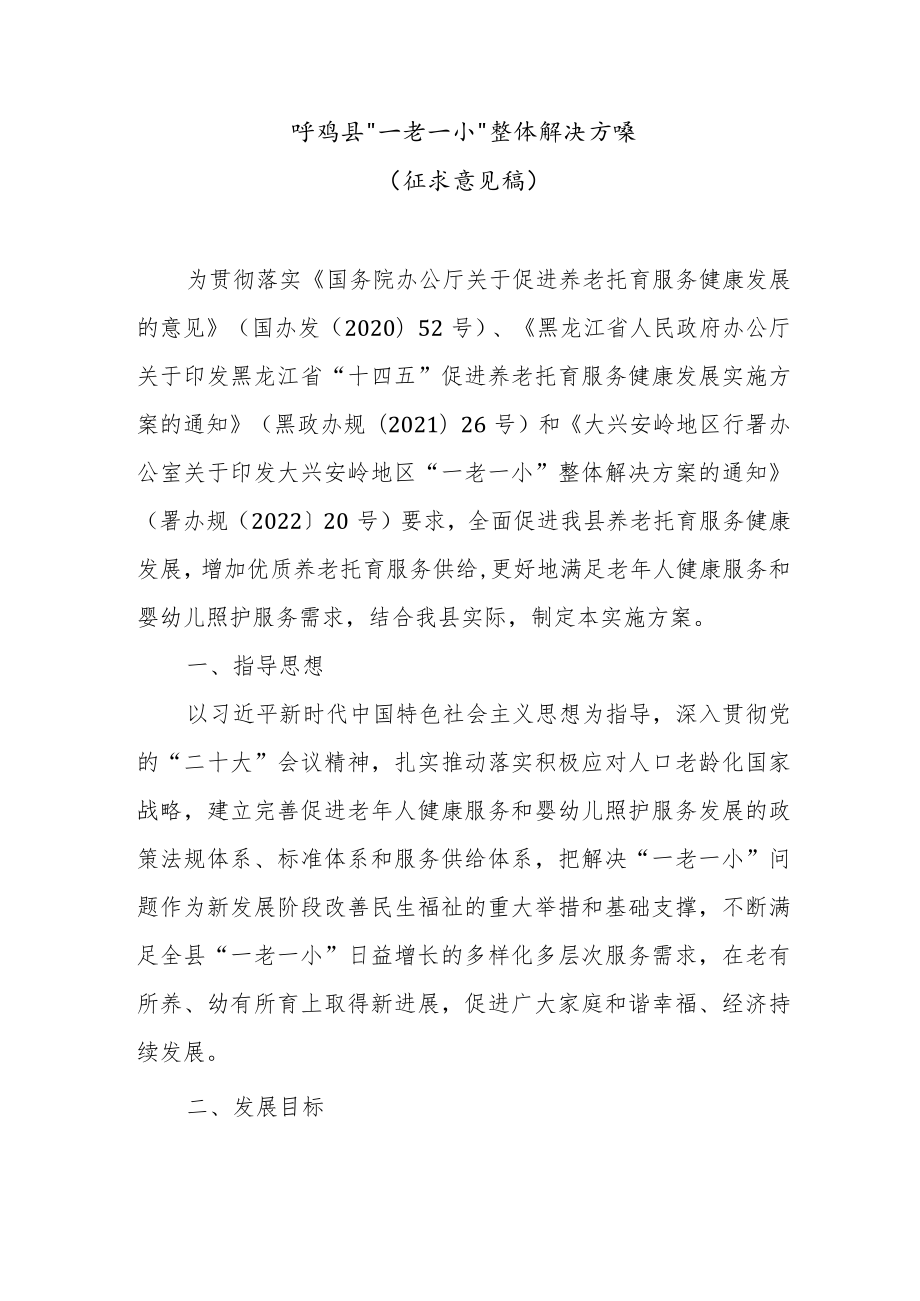 呼玛县“一老一小”整体解决方案（征求意见稿）.docx_第1页