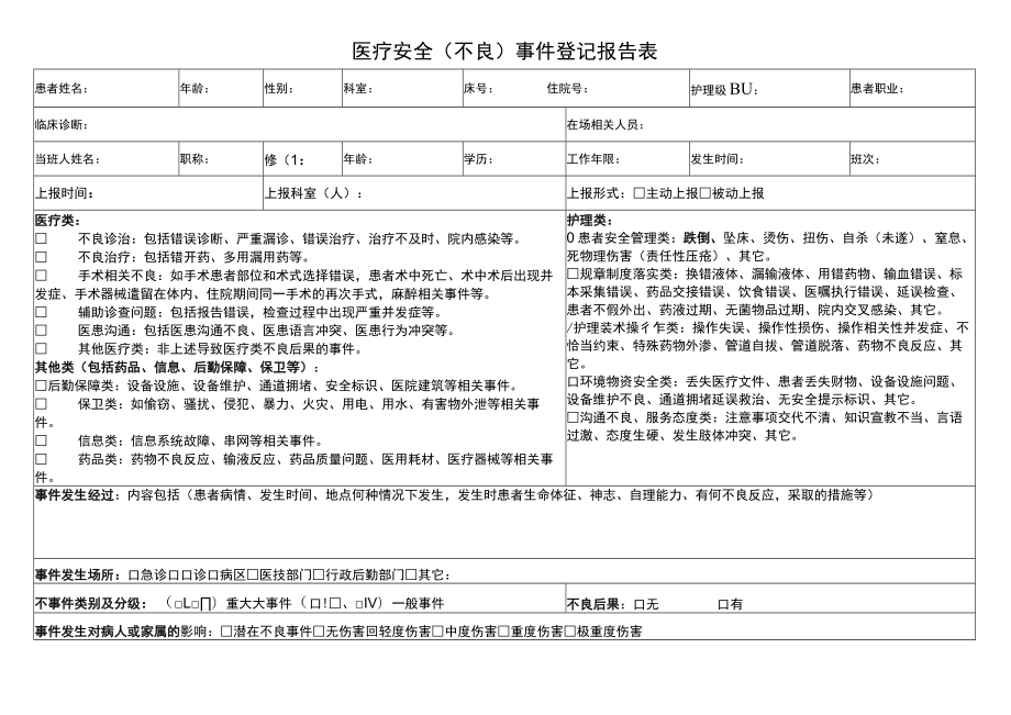 医疗安全（不良）事件报告表（模板）.docx_第1页