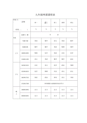 初中九年级网课课程表.docx