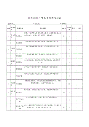 出纳岗位月度KPI绩效考核表.docx