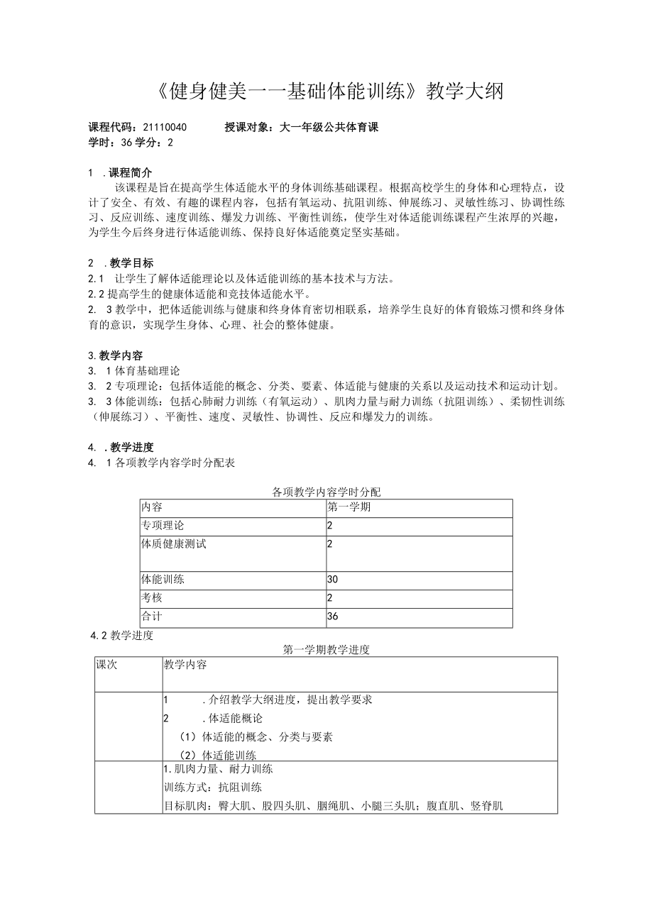 北师大《健身健美——基础体能训练》教学大纲.docx_第1页