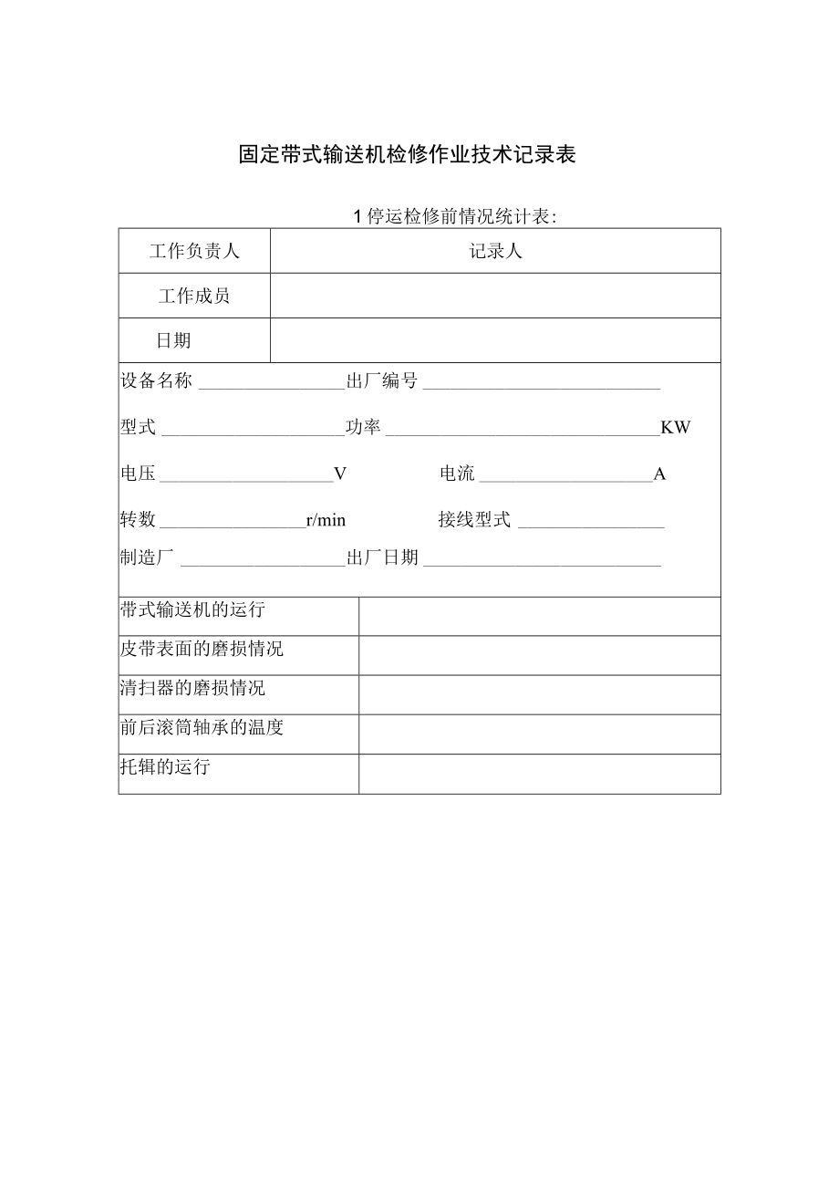 固定带式输送机检修作业技术记录表.docx_第1页