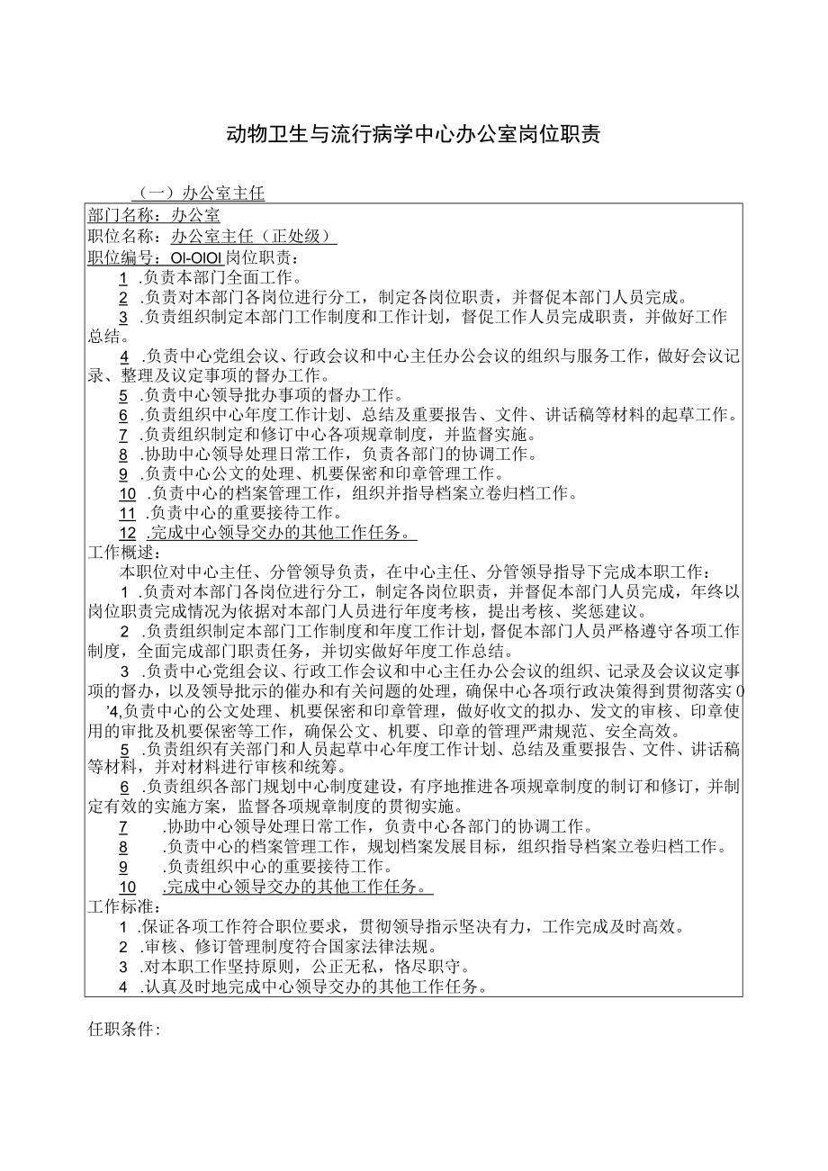 动物卫生与流行病学中心办公室岗位职责.docx_第1页