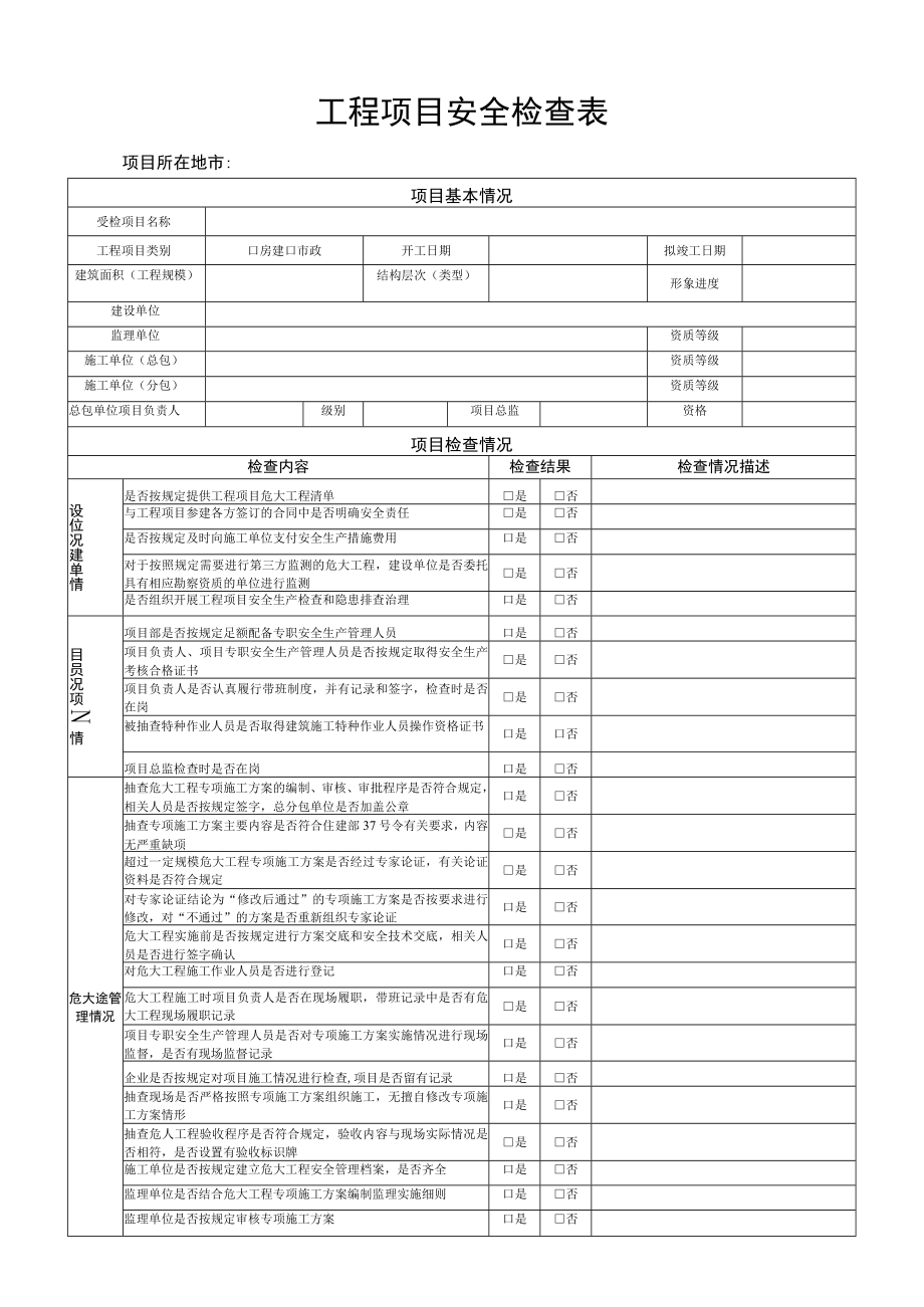 在建工程项目安全检查表.docx_第1页