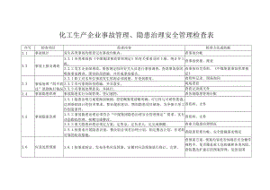 化工生产企业事故管理、隐患治理安全管理检查表.docx