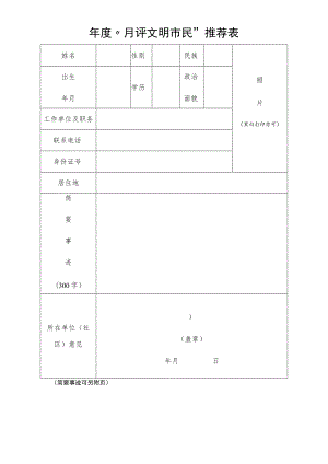 年度“月评文明市民”推荐表.docx