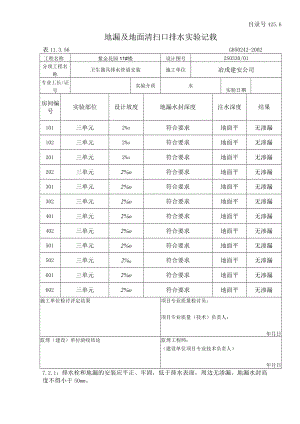 地漏及地面清扫口排水实验记录.docx