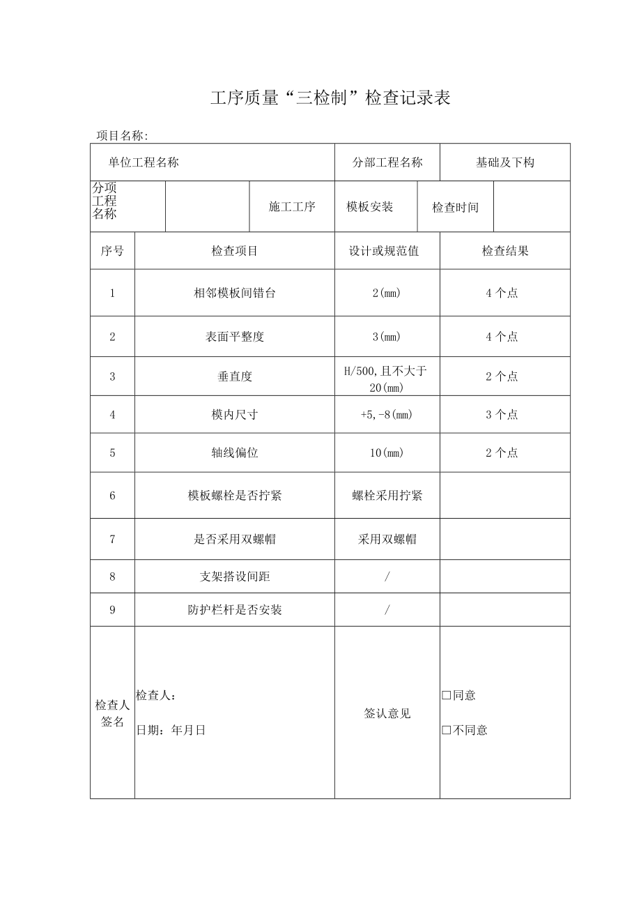 墩身模板检查表.docx_第1页