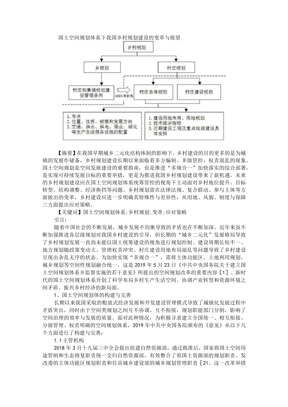 国土空间规划体系下我国乡村规划建设的变革与展望 附新时期国土空间规划问题与对策分析.docx_第1页